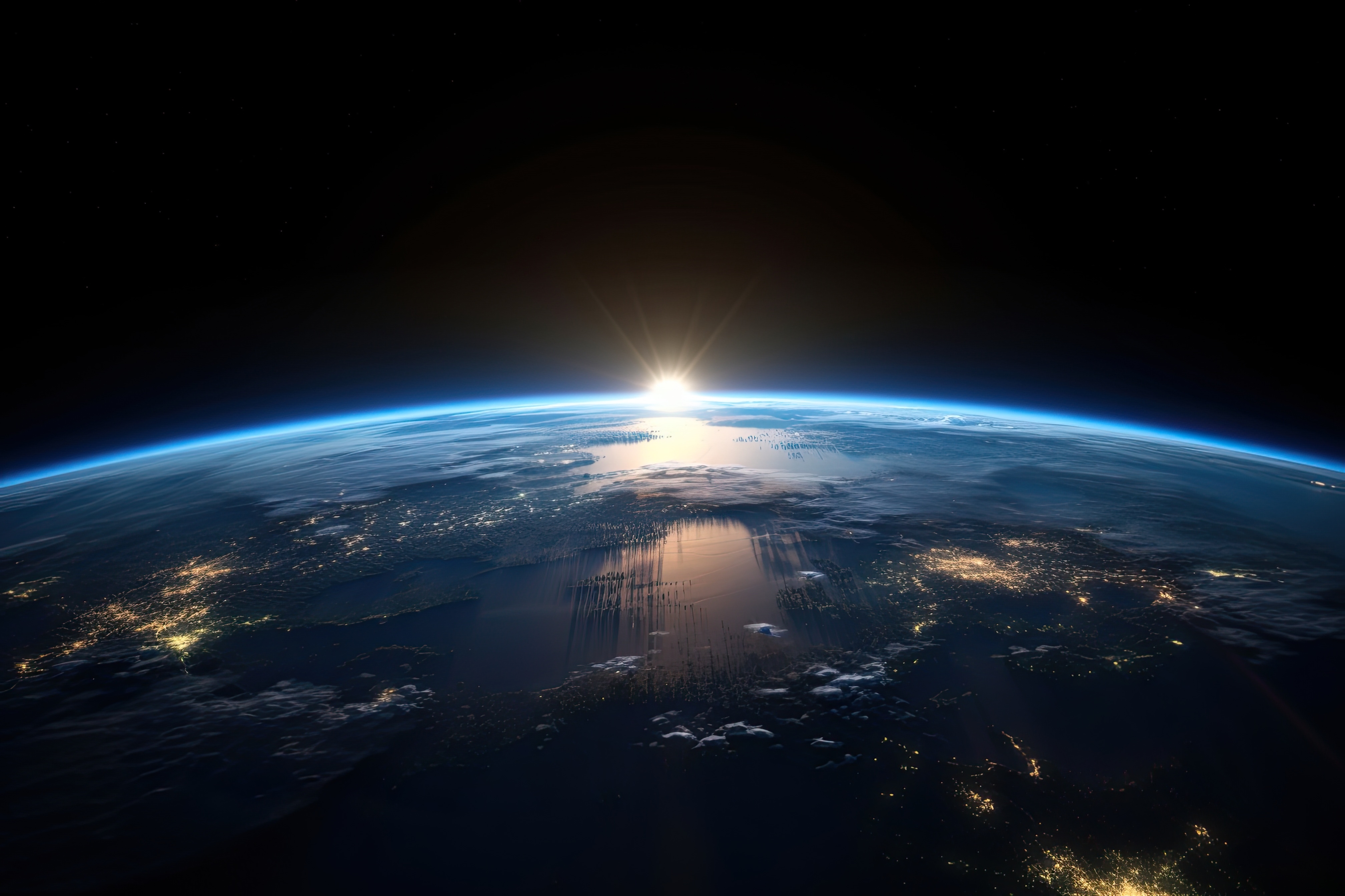 Space view of Earth with rising sun